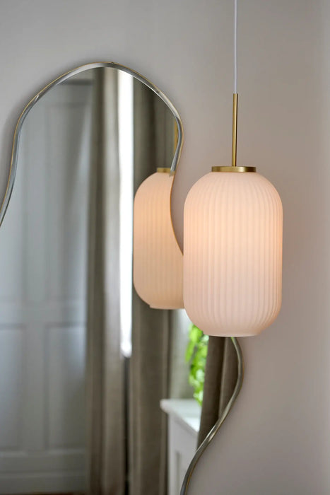 MILFORD  Brass Pendant Light with Opal White Glass Shade (avail in 20cm & 30cm)