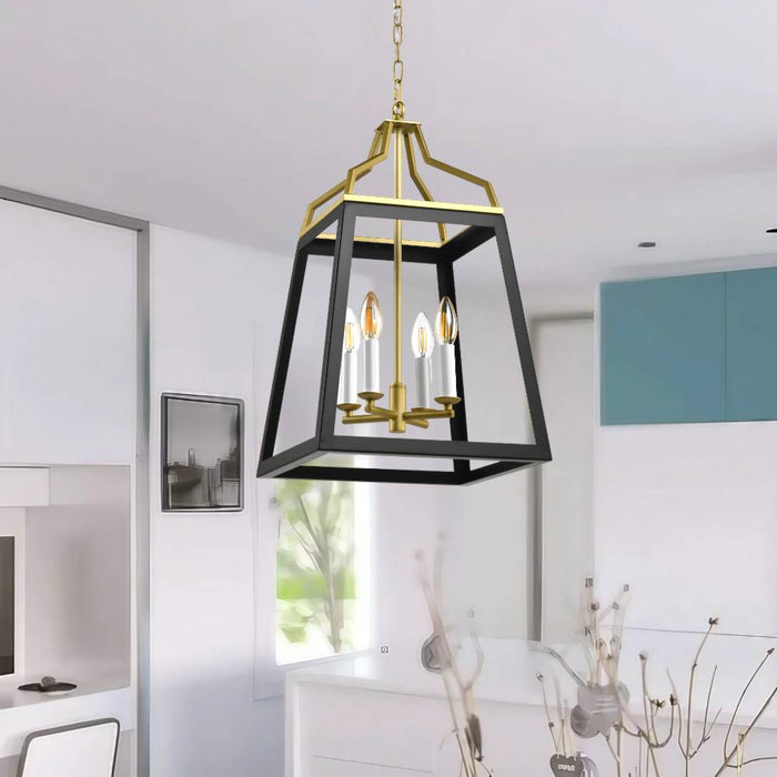 MONTEAL: Black Metal Pendant Light with Gold Satin Crown (Available in 1 Light, 4 Light and 6 Light)