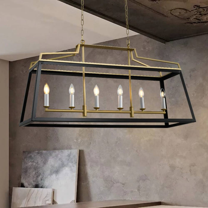 MONTEAL: Black Metal Pendant Light with Gold Satin Crown (Available in 1 Light, 4 Light and 6 Light)