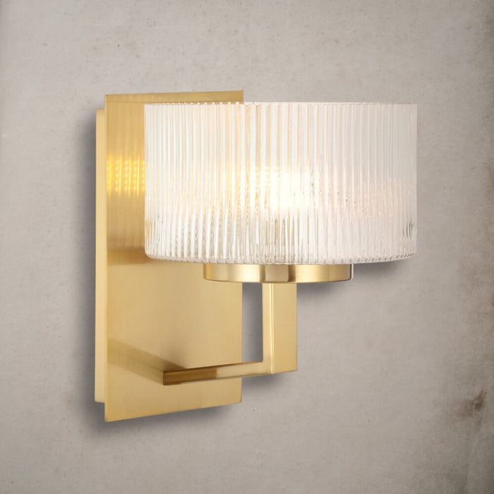 MORENO: Modern Wall Light with Ribbed Glass Shades (available in Antique Gold, Black & Antique Silver)