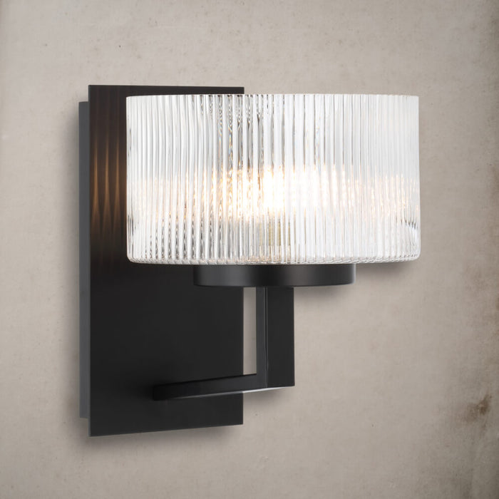 MORENO: Modern Wall Light with Ribbed Glass Shades (available in Antique Gold, Black & Antique Silver)