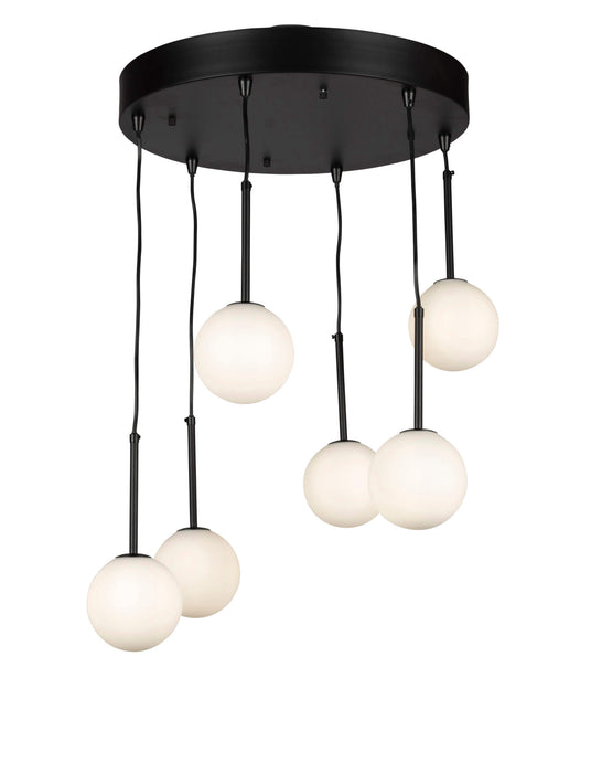 MIAMI-6L: 6 Light Glass Bubble Pendant Light (Available in Gold Opal, Gold Amber, Black Opal, Black Smoke & White Opal)