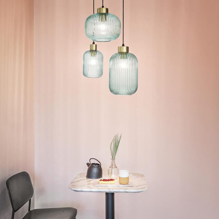 MINT: Ribbed Glass Shade Pendant Light (Avail in Mint Green & Smoke, 3 Sizes)