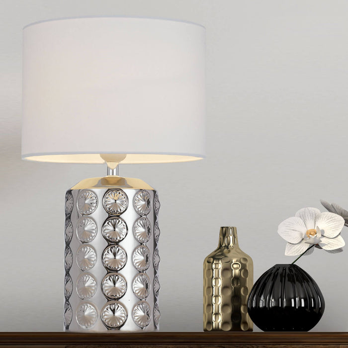 NANCY: Silver Ceramic Table Lamp with White Fabric Shade
