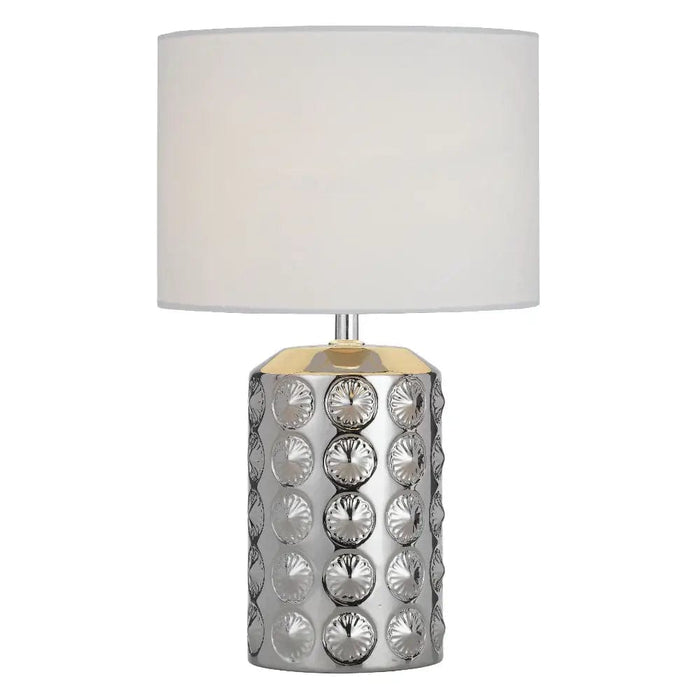 Telbix NANCY: Silver Ceramic Table Lamp with White Fabric Shade