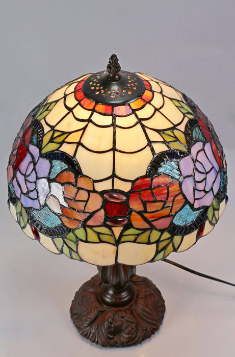 Red Rose Leadlight Table Lamp (Avail in 2 sizes)