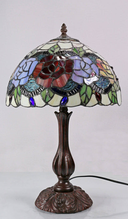 Red Rose Leadlight Table Lamp (Avail in 2 sizes)