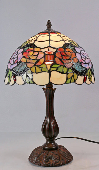 Red Rose Leadlight Table Lamp (Avail in 2 sizes)