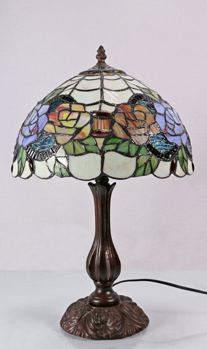 Red Rose Leadlight Table Lamp (Avail in 2 sizes)