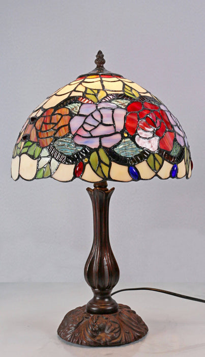 Red Rose Leadlight Table Lamp (Avail in 2 sizes)