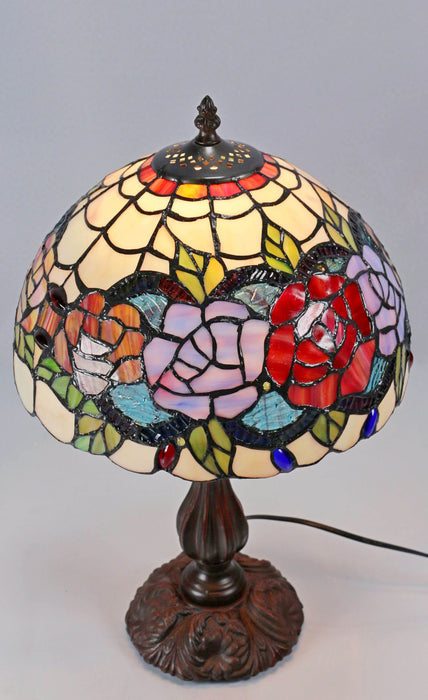 Red Rose Leadlight Table Lamp (Avail in 2 sizes)