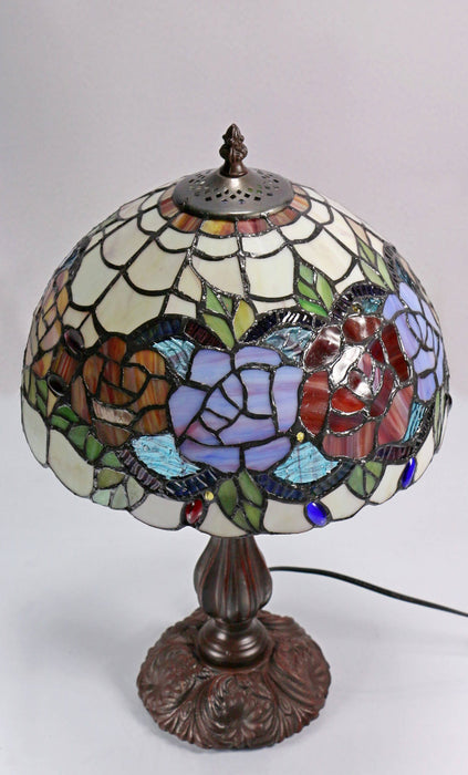 Red Rose Leadlight Table Lamp (Avail in 2 sizes)