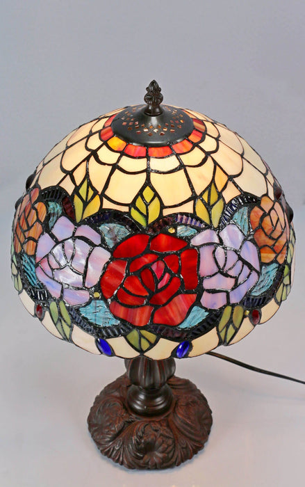 Red Rose Leadlight Table Lamp (Avail in 2 sizes)