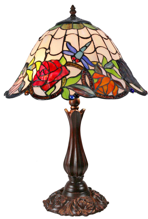 Rose & Dragonfly Leadlight Table Lamp (Avail in 2 sizes)