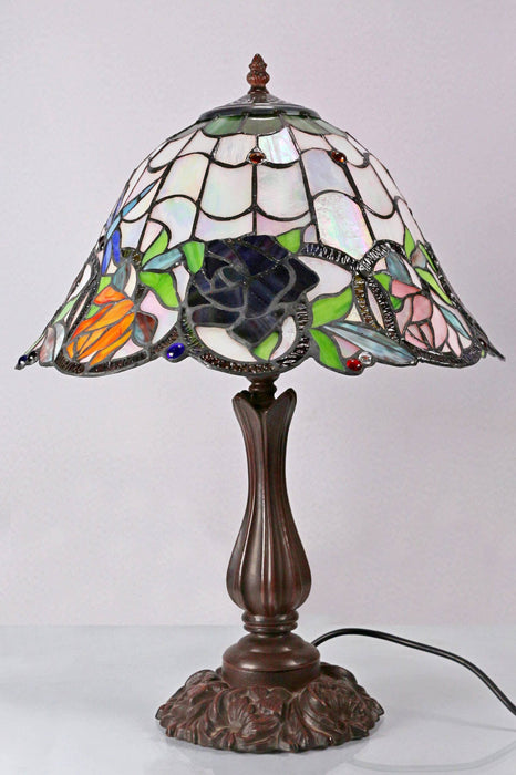 Rose & Dragonfly Leadlight Table Lamp (Avail in 2 sizes)