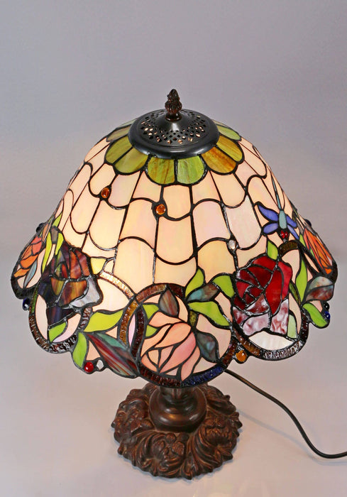 Rose & Dragonfly Leadlight Table Lamp (Avail in 2 sizes)