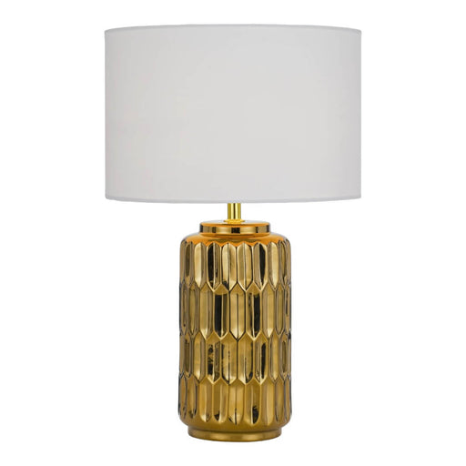 Telbix NISHA: Polished Gold Ceramic Base Table Lamp with Fabric Shade