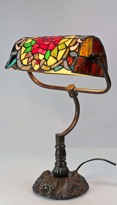 Red Camellia Bankers Leadlight Table Lamp