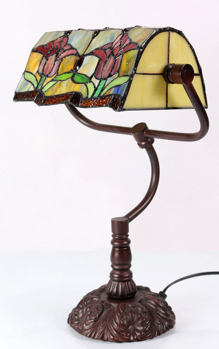 Red Tulip Bankers Leadlight Table Lamp