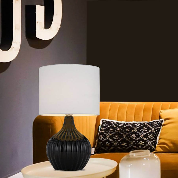 NORD: Ceramic Table Lamp with Fabric Shade (Avail in Black, Blue & Cream)