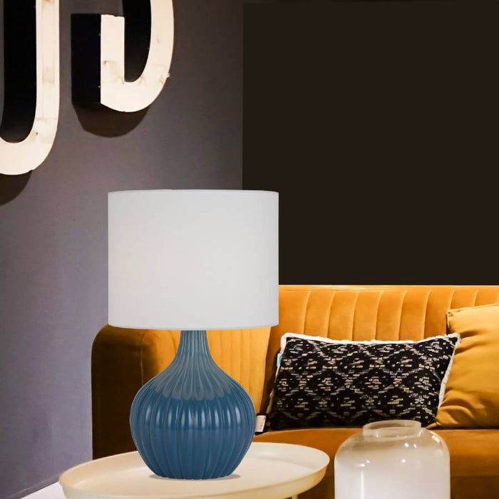 NORD: Ceramic Table Lamp with Fabric Shade (Avail in Black, Blue & Cream)