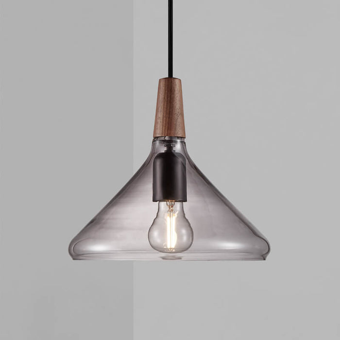 NORI 27cm Metal Pendant Light (avail in Black, White, Copper, Brushed Steel, Smoked Glass & Opal Glass)