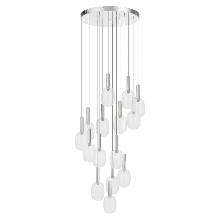 OBRIS: Polished Chrome Contemporary Style 15 Light Glass Pendant Light