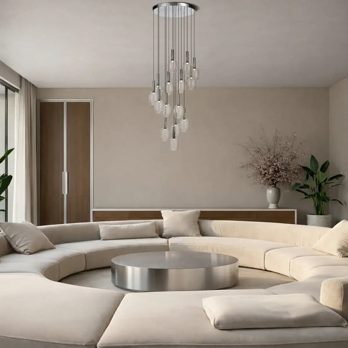 OBRIS: Polished Chrome Contemporary Style 15 Light Glass Pendant Light