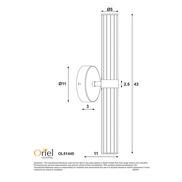 SASSY: TriColour LED Wall Light with Ribbed Acrylic Diffuser (Available in Chrome & Satin Brass)