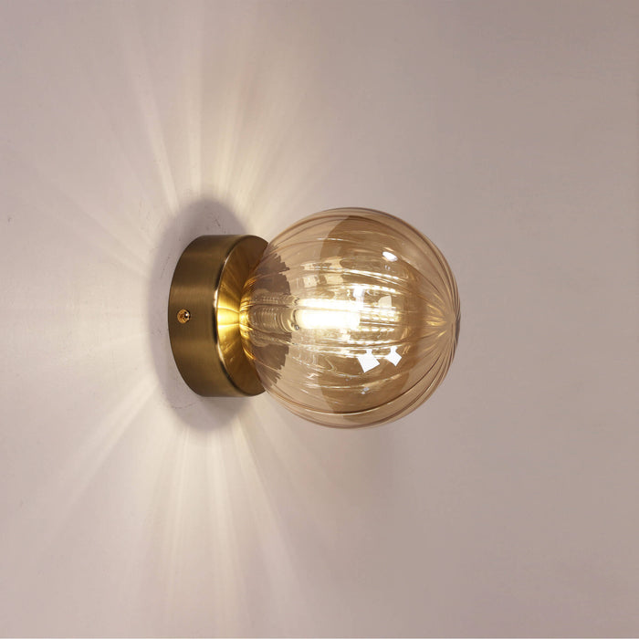 JUNI: G9 IP44 Ribbed Optic Glass Wall Light (Available in Pink, Amber, Blue, Clear & Green)