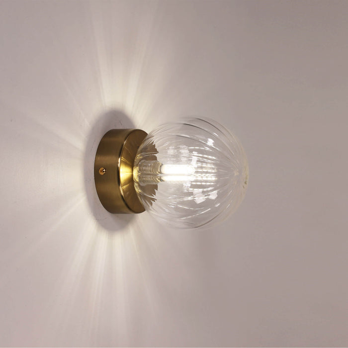JUNI: G9 IP44 Ribbed Optic Glass Wall Light (Available in Pink, Amber, Blue, Clear & Green)