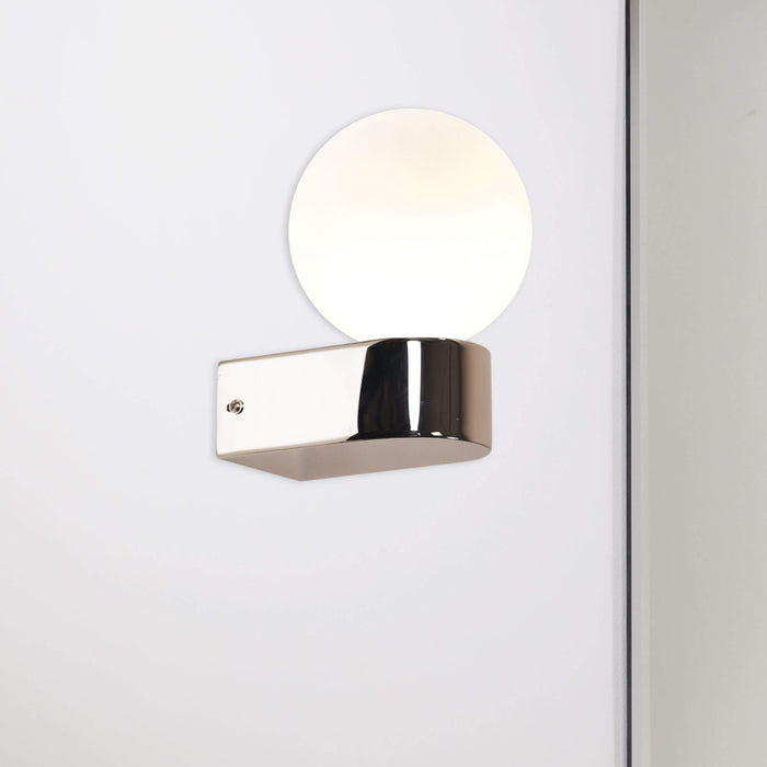 MINNE: IP44 G9 Wall Light with Round Opal Glass Diffuser (Available in Black, White, Chrome & Satin Brass)