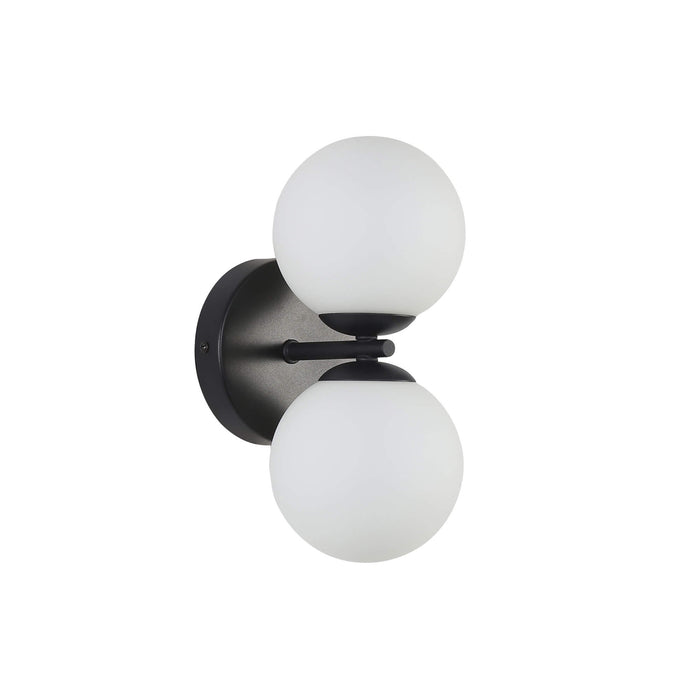 Oriel OBERON: 2 Light Modern and Mid-century Style Wall Light with Round Glass Diffusers (Available in Black, White & Satin Brass)