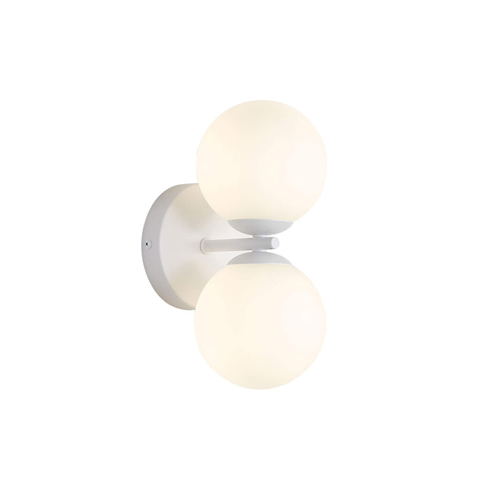 OBERON: 2 Light Modern and Mid-century Style Wall Light with Round Glass Diffusers (Available in Black, White & Satin Brass)