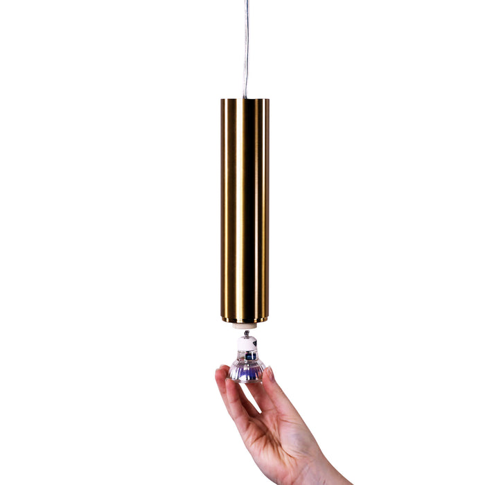 TIG: 1 Light Sleek Cylindrical Satin Brass Pendant