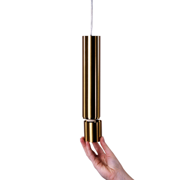 TIG: 1 Light Sleek Cylindrical Satin Brass Pendant