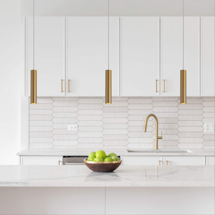 TIG: 1 Light Sleek Cylindrical Satin Brass Pendant