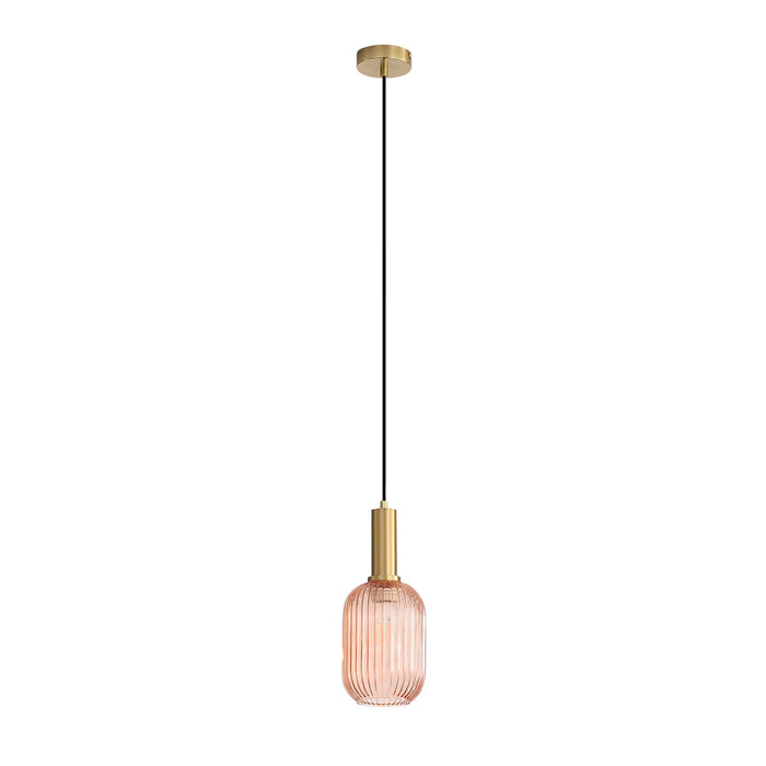 LUXE.130: 1 Light Pendant Light with Ribbed Glass Shade (Available in Smoke, Green & Amber)