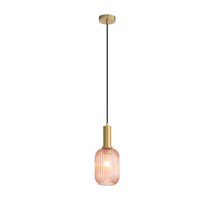 LUXE.130: 1 Light Pendant Light with Ribbed Glass Shade (Available in Smoke, Green & Amber)
