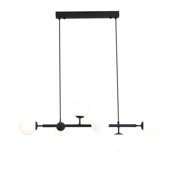 EVA.6: Modern 6 Light Opal Glass Pendant (Available in Black & Satin Brass)