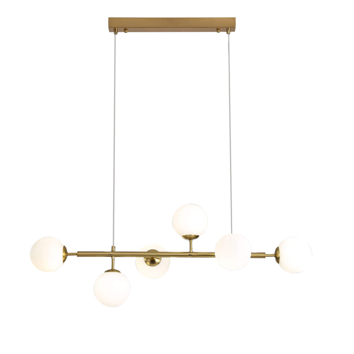 EVA.6: Modern 6 Light Opal Glass Pendant (Available in Black & Satin Brass)