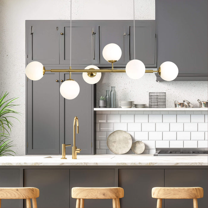 EVA.6: Modern 6 Light Opal Glass Pendant (Available in Black & Satin Brass)