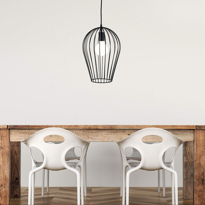 OLAM: 1 Light Black Caged Pendant Light