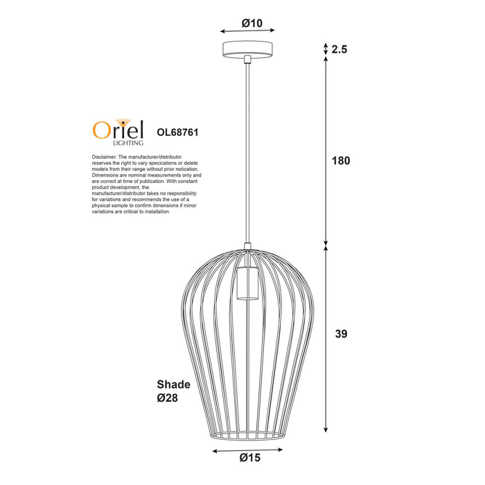 OLAM: 1 Light Black Caged Pendant Light