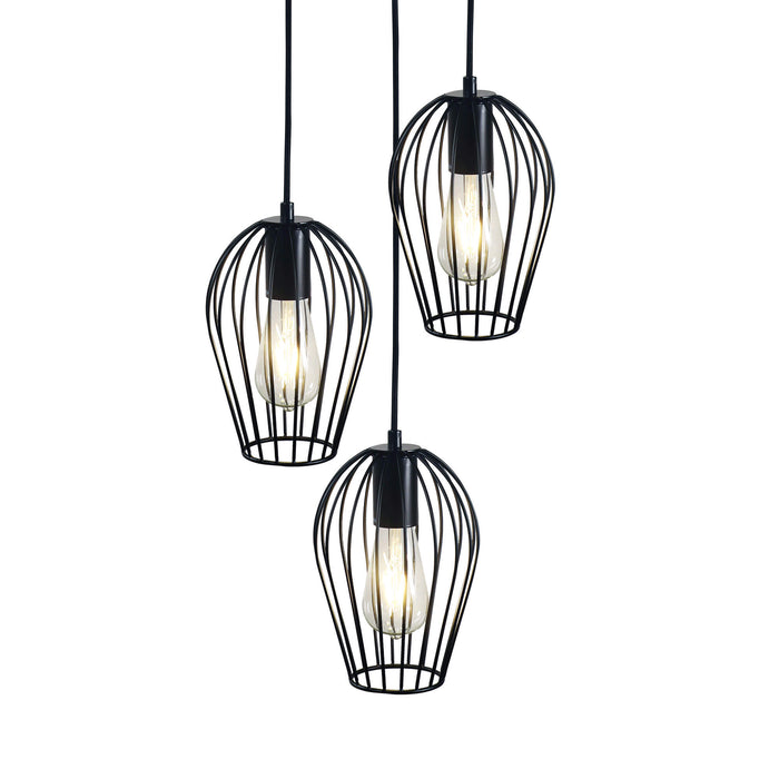 OLAM: 3 Light Black Caged Pendant