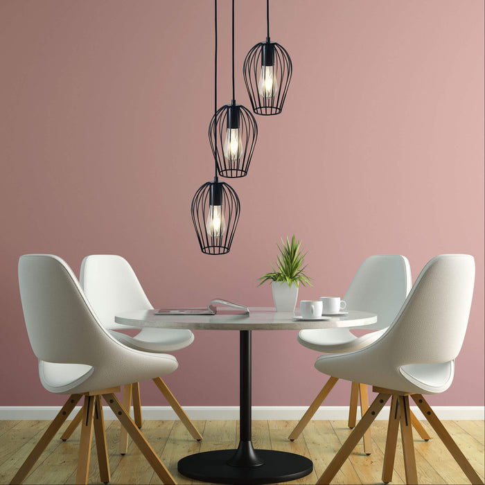 OLAM: 3 Light Black Caged Pendant