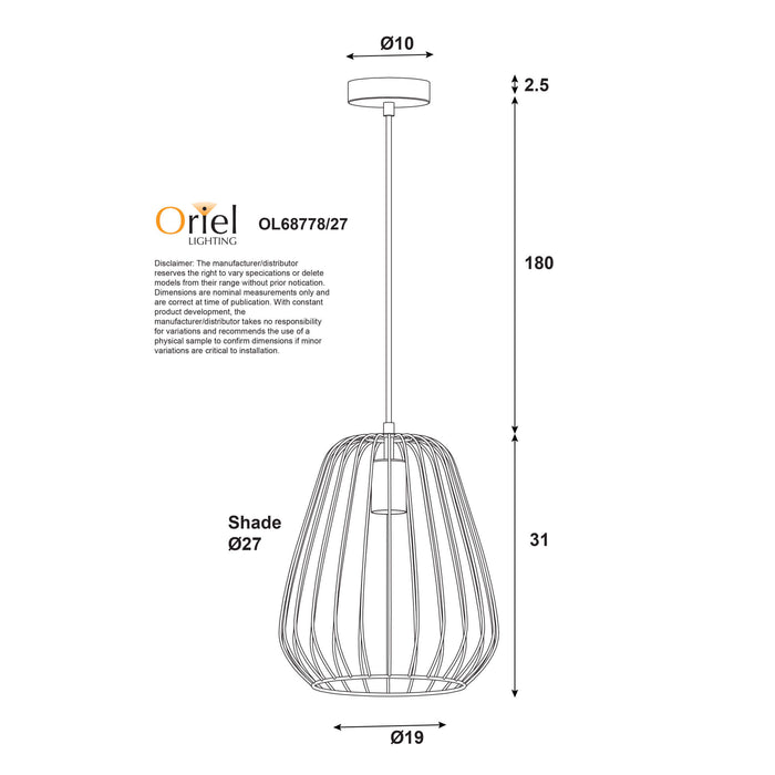 PERA: 1 Light Caged Pendant Light (Available in Black & White, Medium & Large)