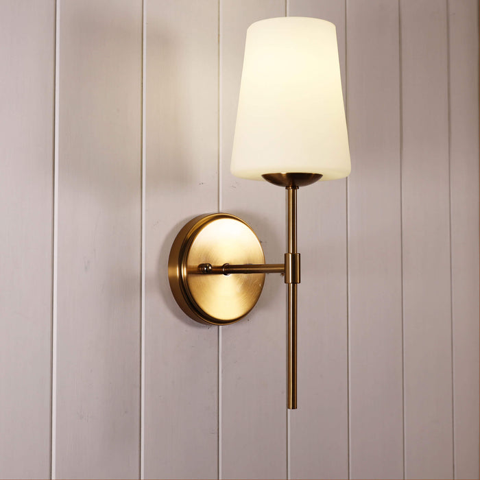 KINBURY: Metal Wall Light with Tapered Glass Shade( Available in Black & Satin Brass)