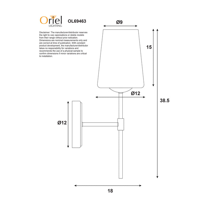 KINBURY: Metal Wall Light with Tapered Glass Shade( Available in Black, Bronze & Satin Brass)