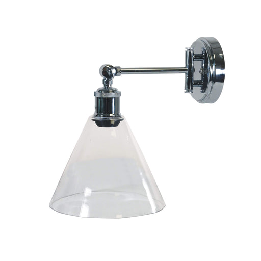 Oriel HEATH: Swing Arm Metal Wall Light with Tapered Clear Glass Shade( Available in Black, Chrome & Satin Brass)